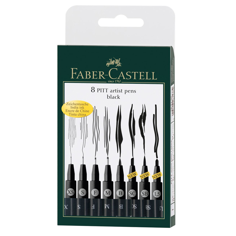 Faber Castell Pitt Artist Pen Set of 8 Black