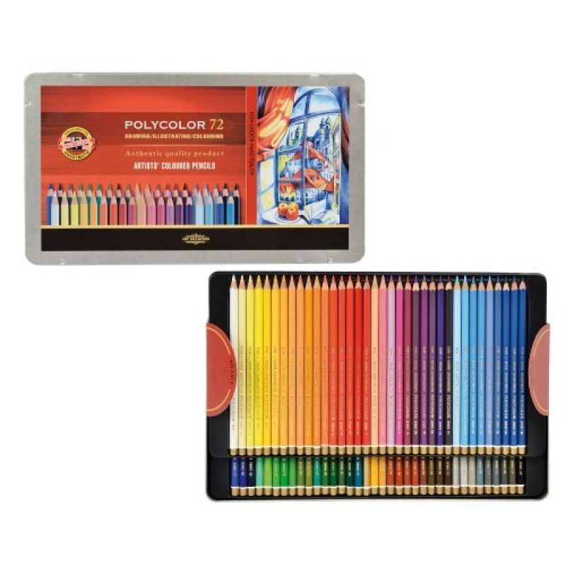 Koh-I-Noor Polycolour Drawing Pencil Set, 72 Assorted Colored Pencils in Tin