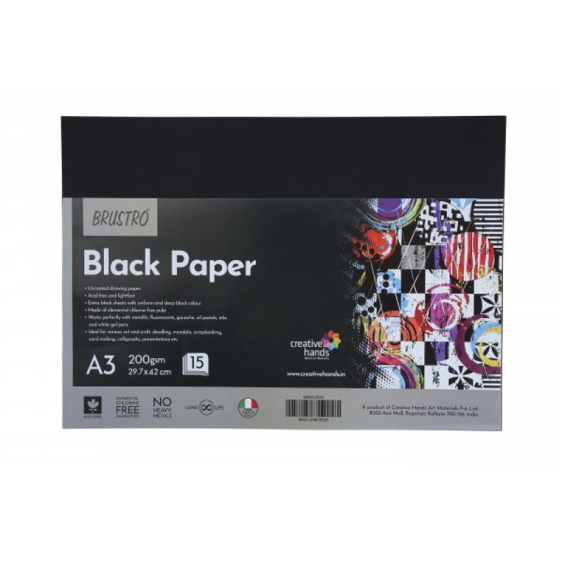 Brustro Black Paper - 200 GSM A3 (Pack of 15 Sheets)