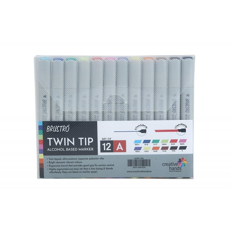 Brustro Twin Tip Alcohol Based Basic A Marker Set (Pack of 12)