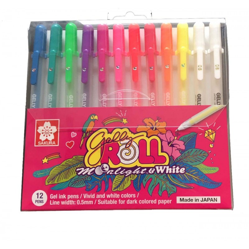 Sakura Gelly Roll Moonlight Pack of 12 Pens in Assorted colors (10 moonlight & 2 Whtie pens)