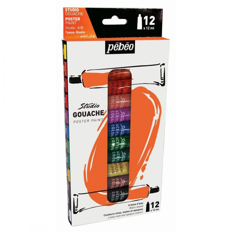 Pebeo Studio Gouache - New Set of 12 Colours in 12 ML Tubes