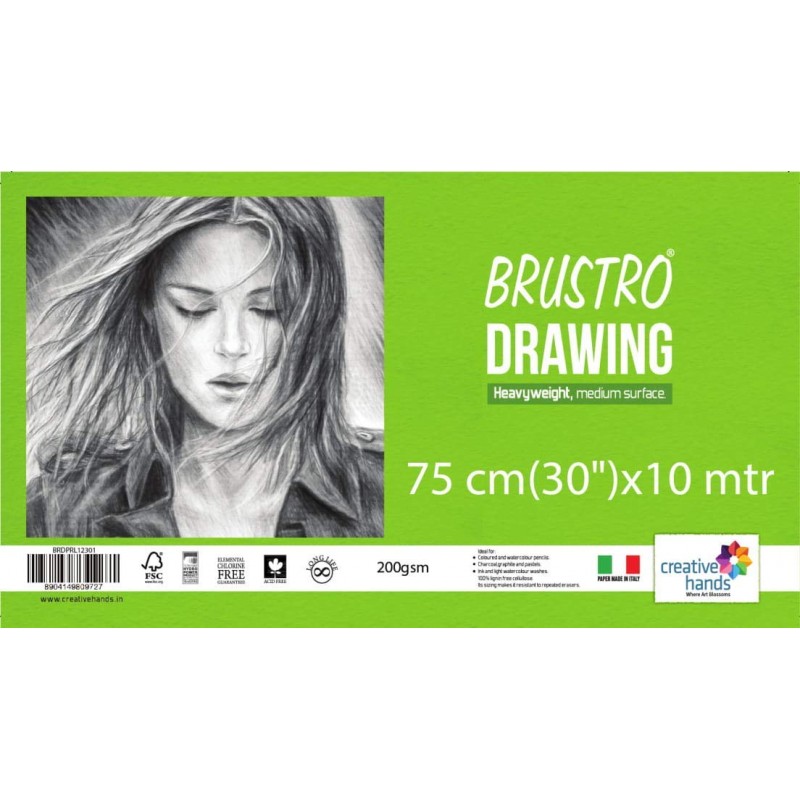 Brustro Artist Drawing Paper roll 200 GSM. Size 75 cm(30") x 10 mtr