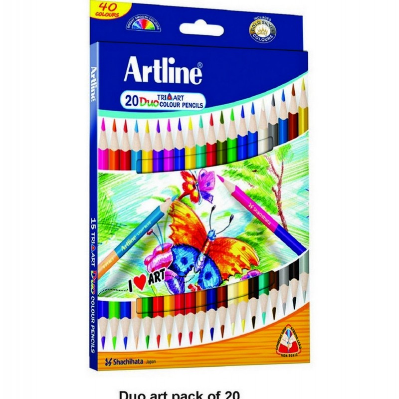 Artline Tri Art Duo Colour Pencil Set - Pack of 20 (Multicolor)