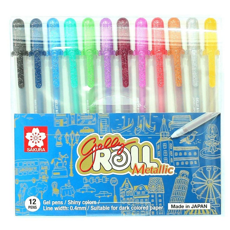 Sakura Gelly Roll Metallic Gel pens - set of 12 assorted colors - Metallic shades
