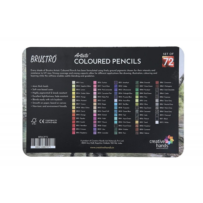 Brustro Artists' Colour Pencil Set of 72 (in Elegant tin Box)