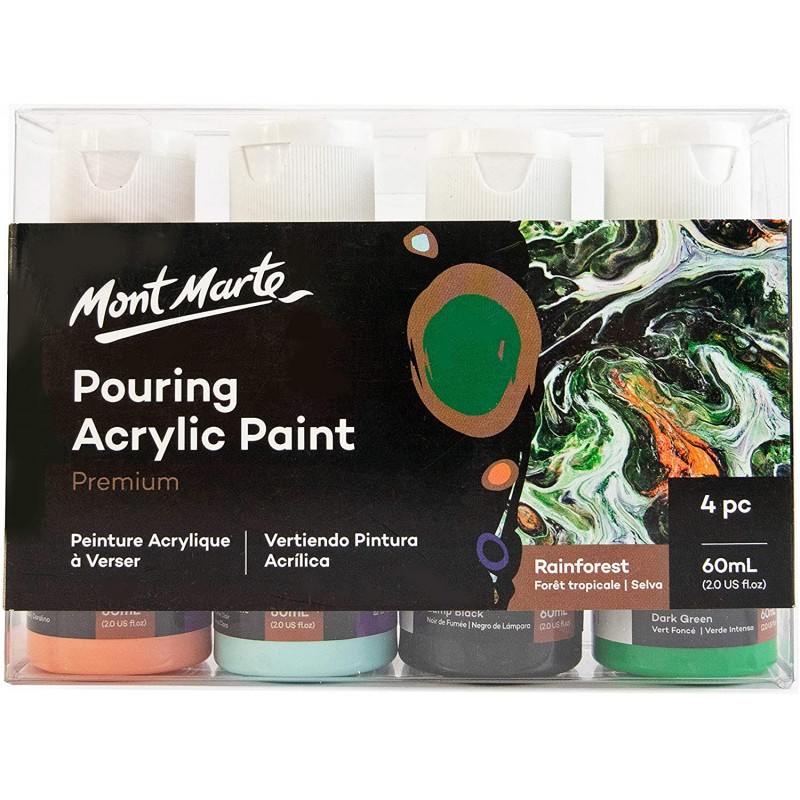 Mont Marte Premium Acrylic Pouring Paint Set, Rainforest, 4 x 4oz (120ml) Bottles
