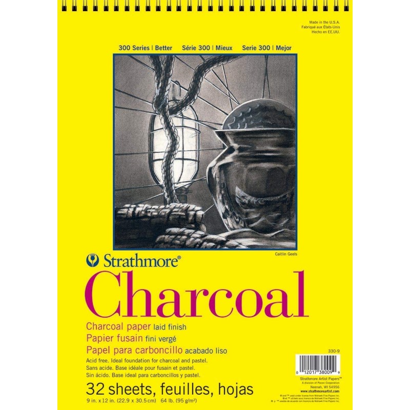 Strathmore 300 Series Charcoal Pad, White, 9"x12" Wire Bound, 32 Sheets