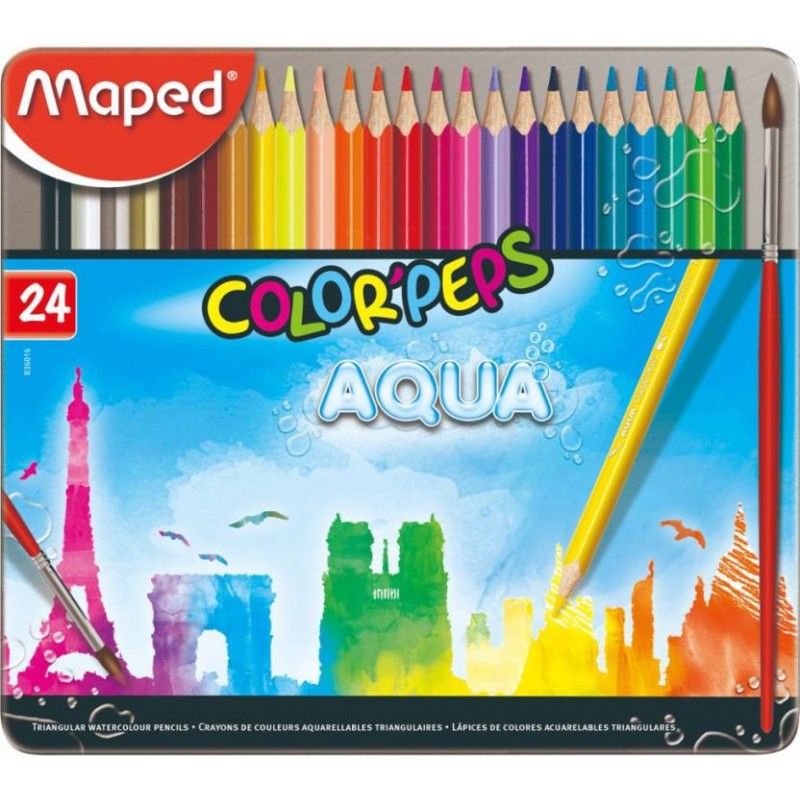 Maped Color'peps Aqua - Water Color Pencils Metal Box 24 Colors