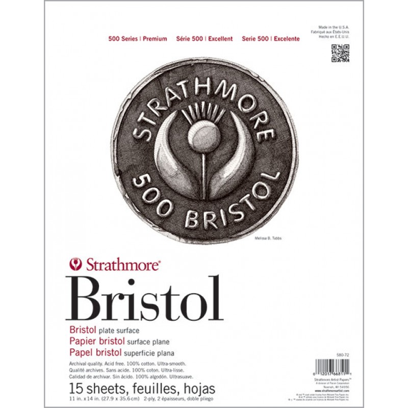 Strathmore (580-72 500 Series Bristol, 2-Ply Plate Surface, 11"x14", 15 Sheets