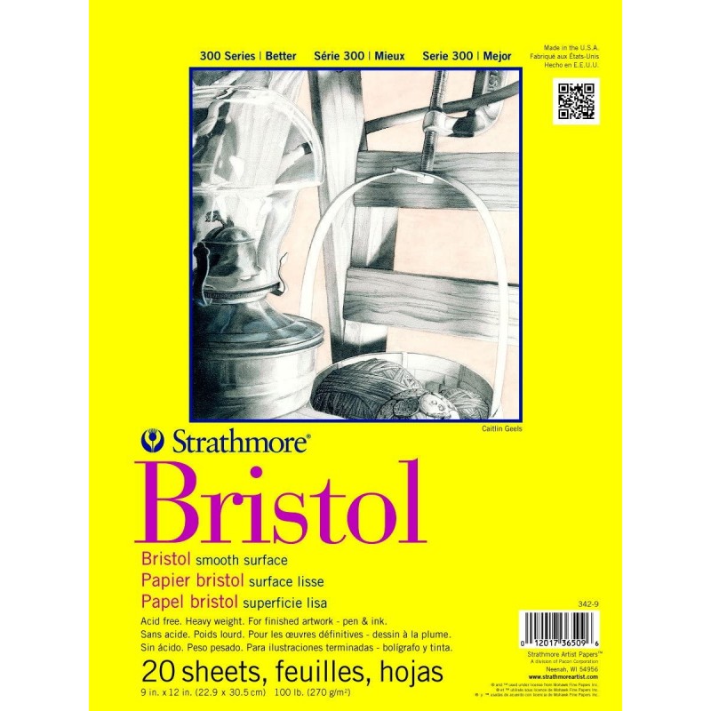 Strathmore 300 Series Bristol Smooth Pad, 9"x12" Tape Bound, 20 Sheets