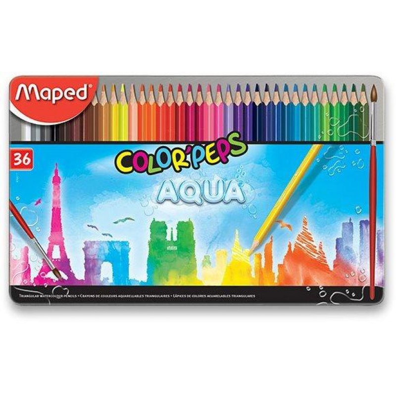 Maped Color'peps Aqua - Water Color Pencils Metal Box 36 Colors