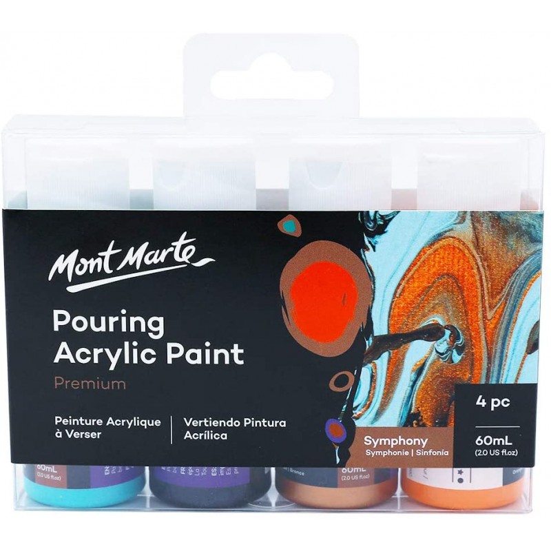 Mont Marte Premium Acrylic Pouring Paint Set, Symphony, 4 x 4oz (120ml) Bottles