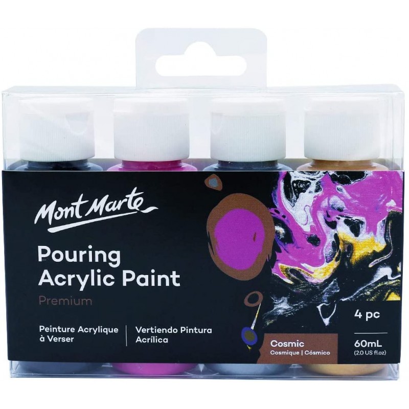 Mont Marte Premium Acrylic Pouring Paint Set, Cosmic, 4 x 4oz (120ml) Bottles