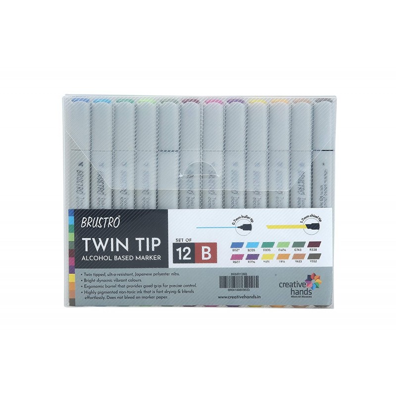 Brustro Twin Tip Alcohol Based Marker Set Of 12 - Basic B