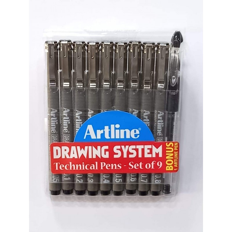 Artline Architect Grade Drawing Pens Technical Fineliner (Black) - Pack 9