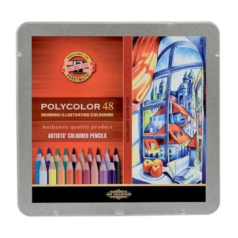 Koh-I-Noor Polycolour Drawing Pencil Set, 48 Assorted Colors in Tin