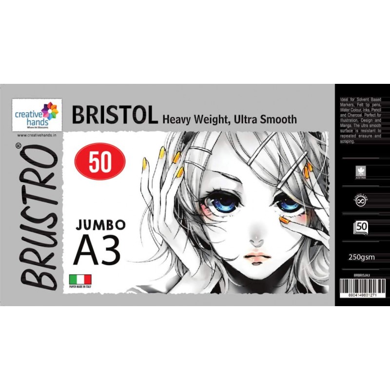 Brustro Ultra Smooth Bristol  250 GSM Paper Jumbo - A3 (50 Sheets)