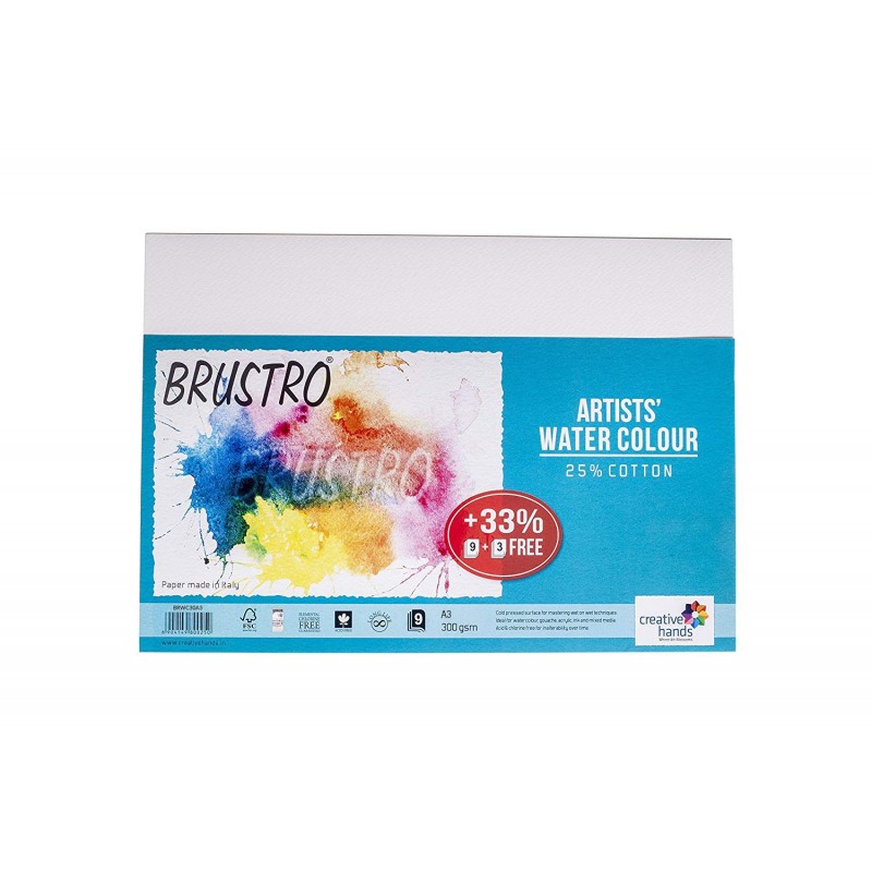 Brustro Artists Watercolour Paper, A3 Size, 25% Cotton, 300 GSM, 