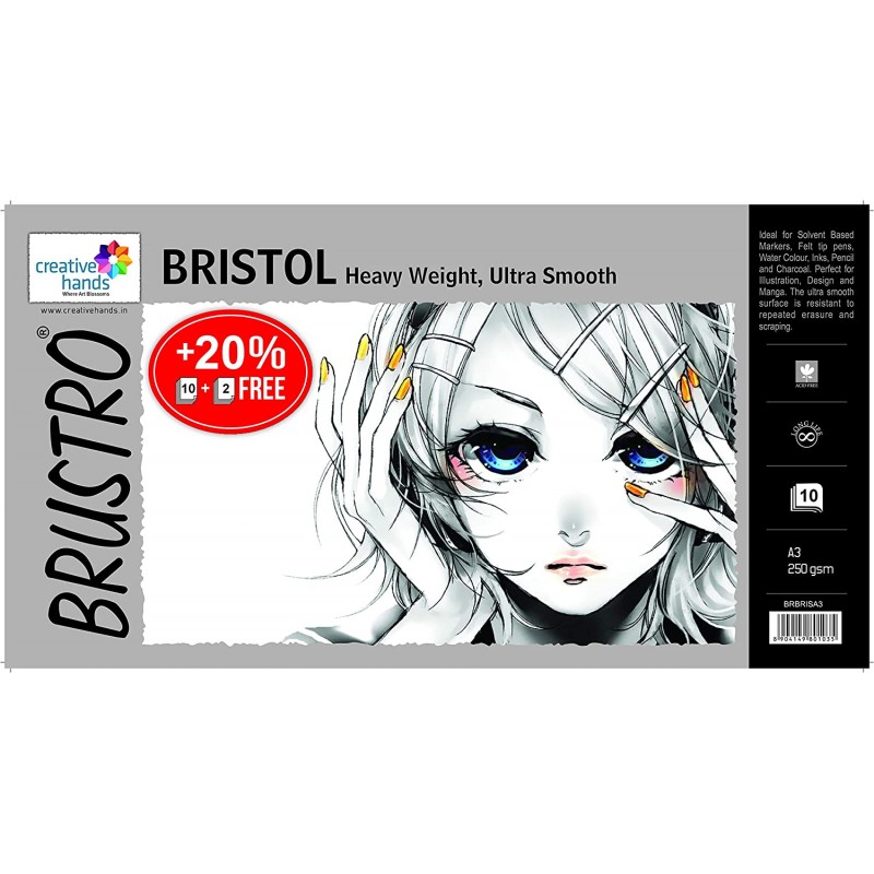 Brustro Ultra Smooth Bristol A3 Size Sheets, 250 GSM 