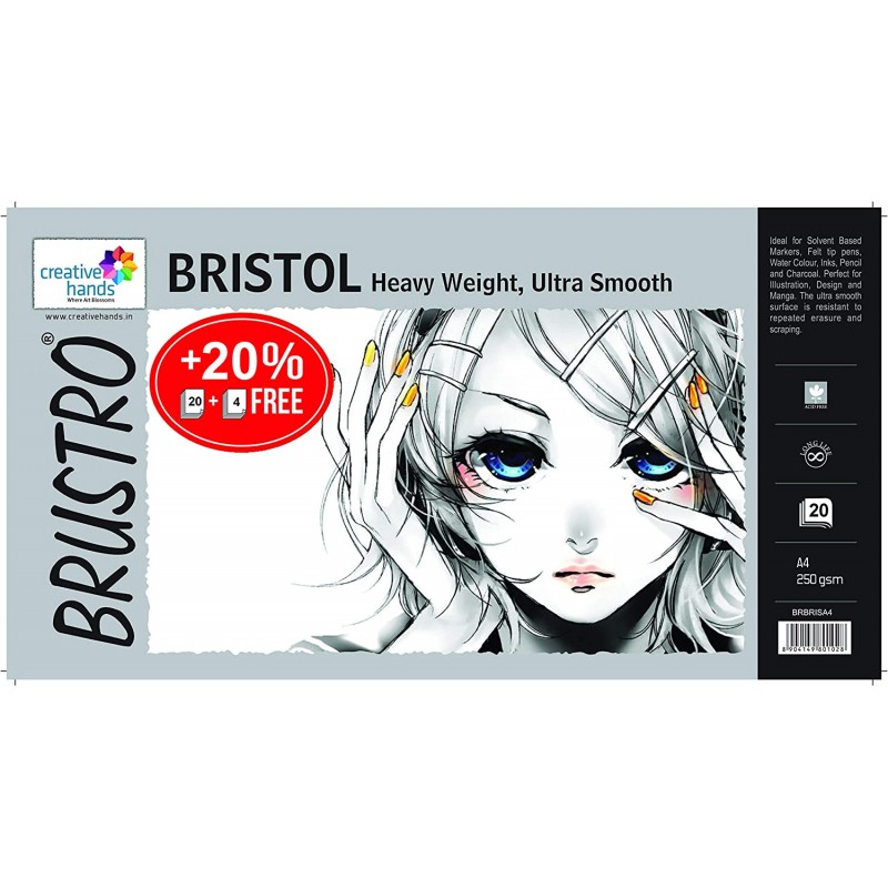 Brustro Ultra Smooth Bristol A4 Size Sheets, 250 GSM